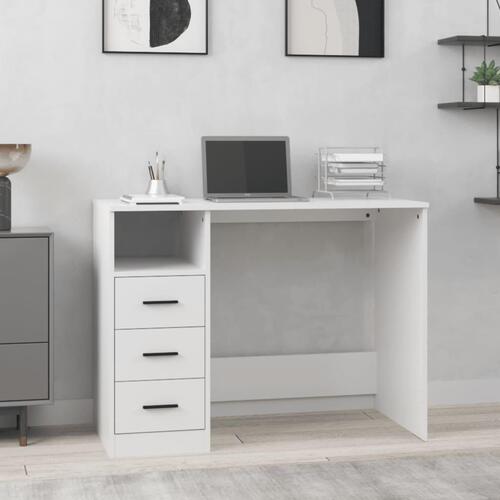 Skrivebord m. hylder 102x50x76 cm konstrueret træ hvid