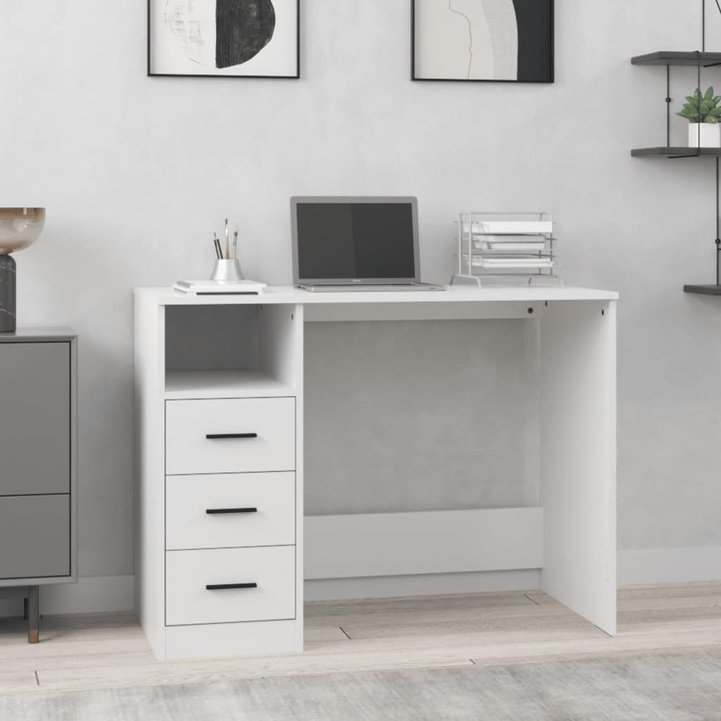 Skrivebord m. hylder 102x50x76 cm konstrueret træ hvid
