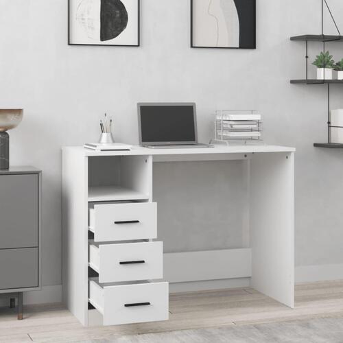 Skrivebord m. hylder 102x50x76 cm konstrueret træ hvid