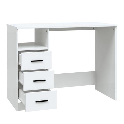 Skrivebord m. hylder 102x50x76 cm konstrueret træ hvid