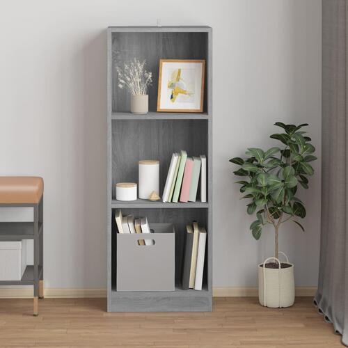 Bogreol med 3 hylder 40x24x109 cm konstrueret træ grå sonoma-eg