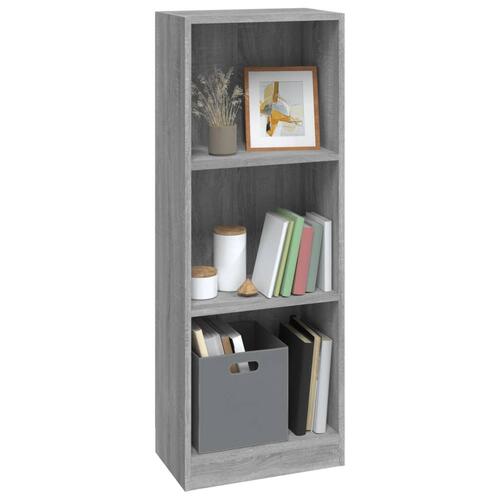 Bogreol med 3 hylder 40x24x109 cm konstrueret træ grå sonoma-eg