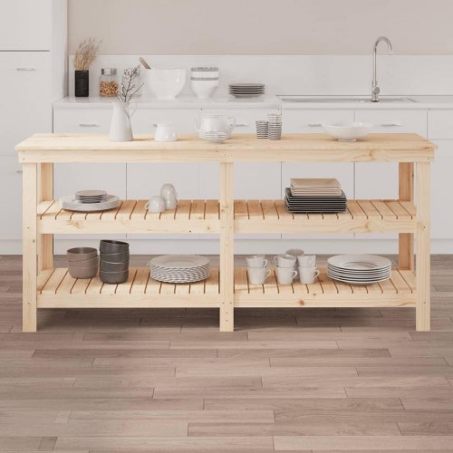 Arbejdsbord i massivt fyrretræ 181 × 50 × 80 cm - med hylder