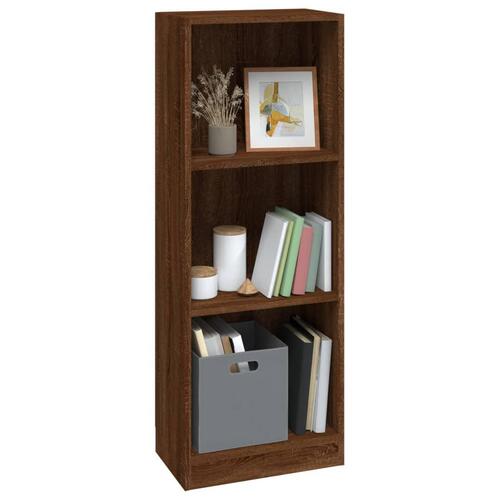 Bogreol m. 3 hylder 40x24x109 cm konstrueret træ brunt egetræ