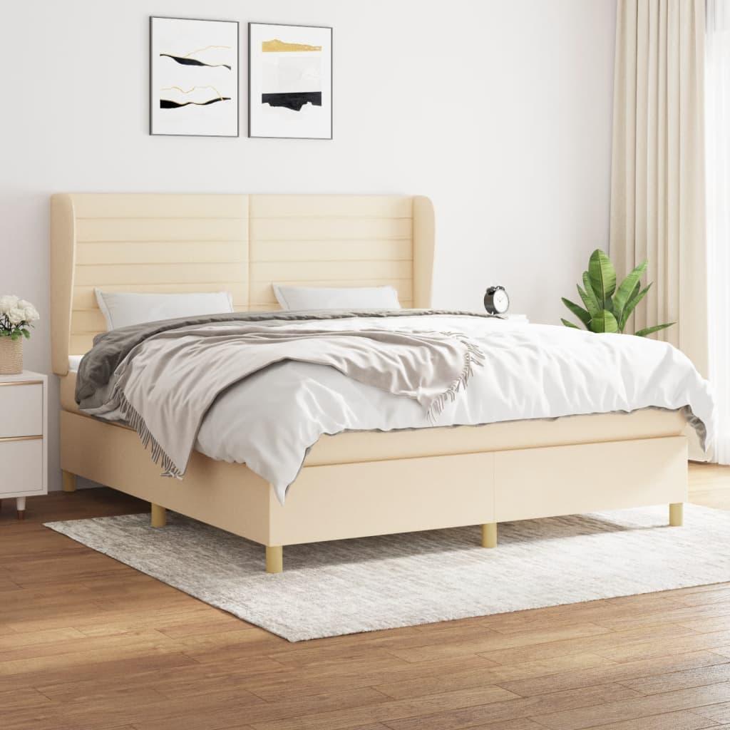 Kontinentalseng med madras 180x200 cm stof cremefarvet billede