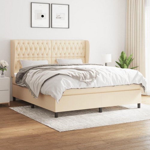 Kontinentalseng med madras 180x200 cm - stof, cremefarvet