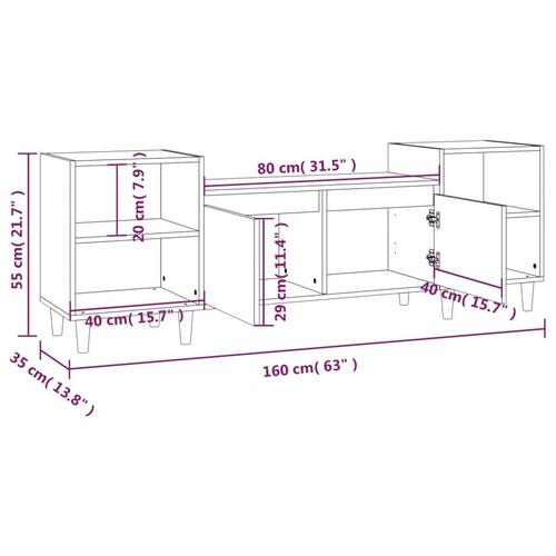 Tv-bord 160x35x55 cm konstrueret træ røget egetræsfarve