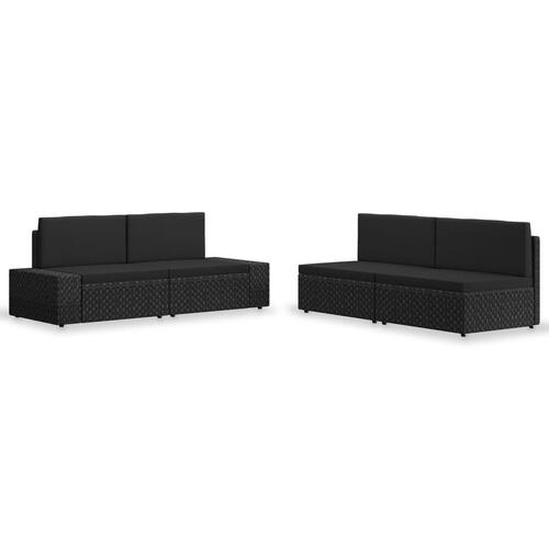 Loungesæt til haven 4 dele polyrattan sort