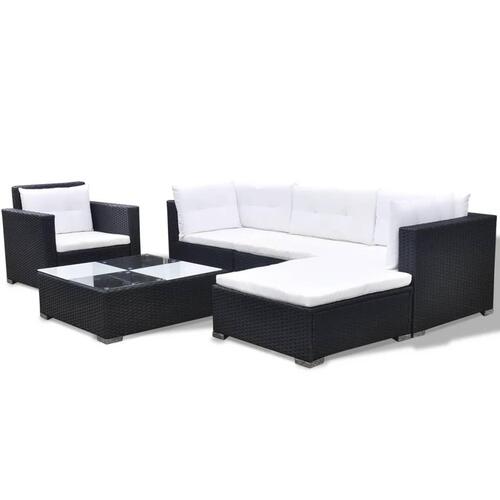 Haveloungesæt 6 dele med hynder polyrattan sort