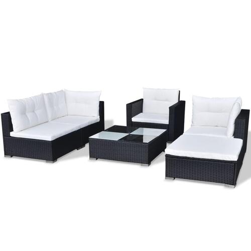 Haveloungesæt 6 dele med hynder polyrattan sort