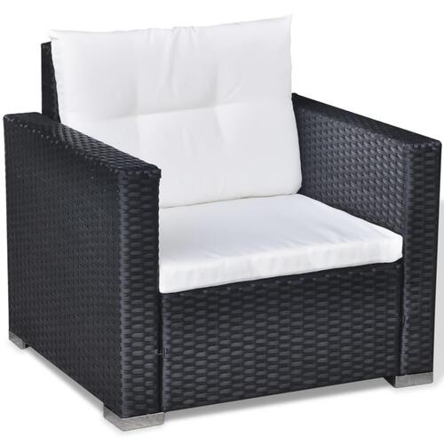 Haveloungesæt 6 dele med hynder polyrattan sort