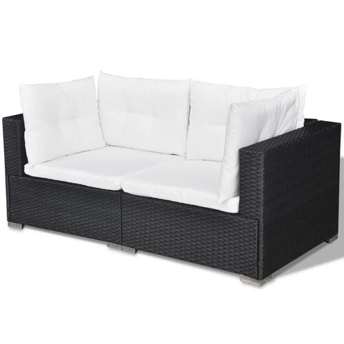 Haveloungesæt 6 dele med hynder polyrattan sort