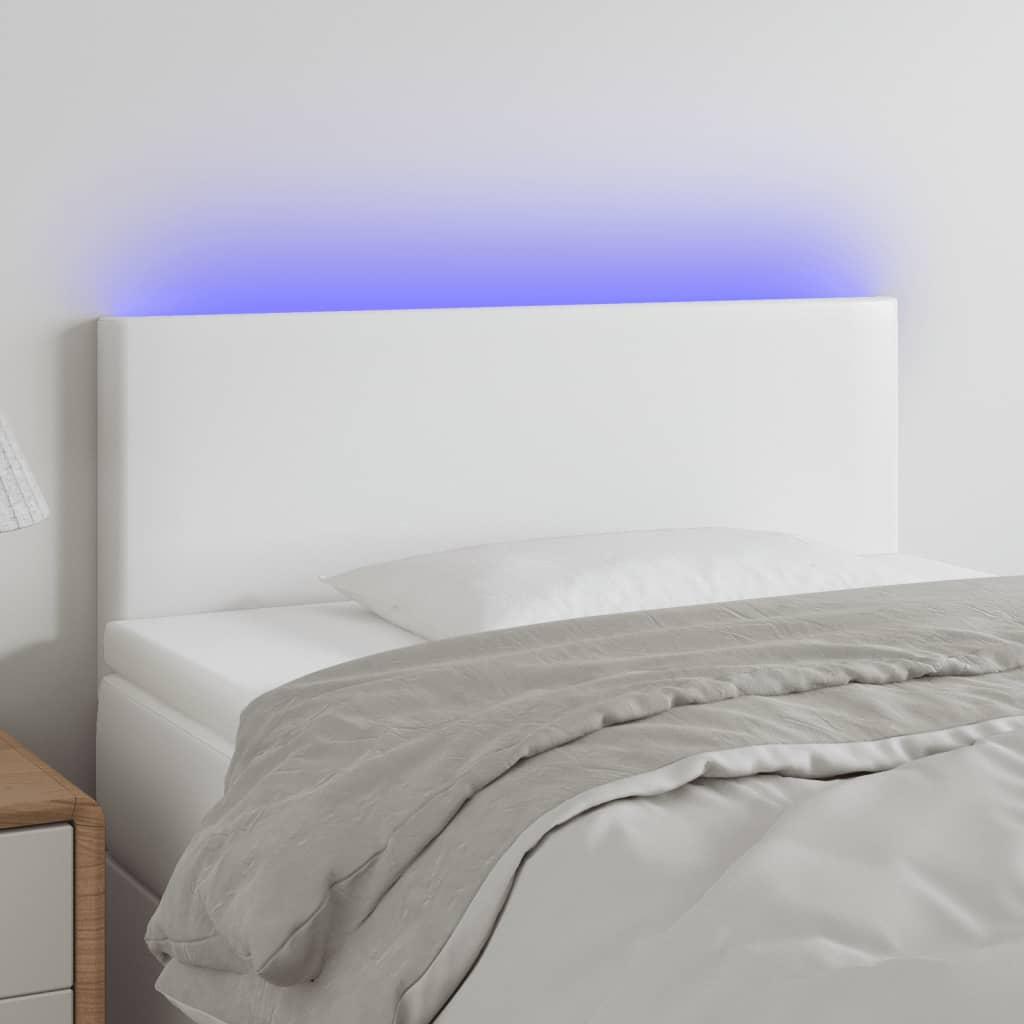 Sengegavl med LED-lys 80x5x78/88 cm kunstlæder hvid
