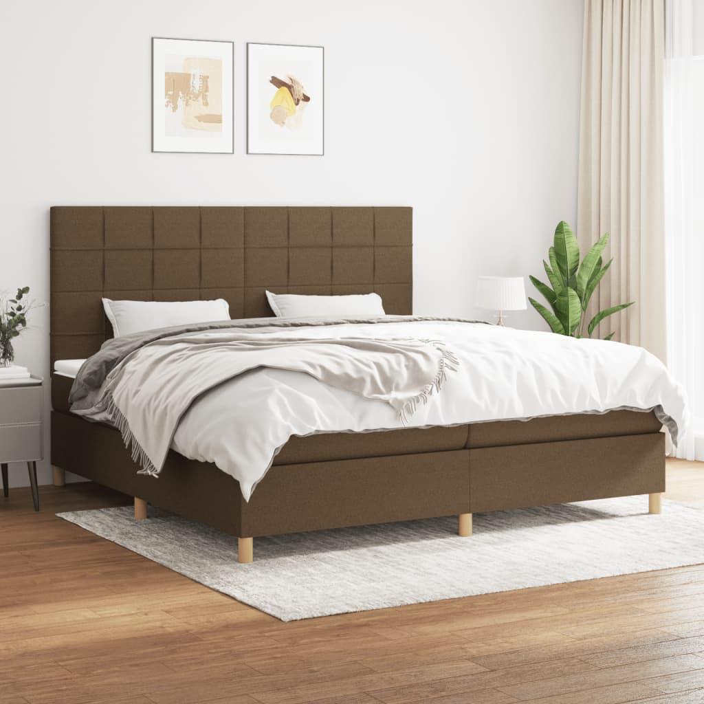 Kontinentalseng med madras 200x200 cm stof mørkebrun