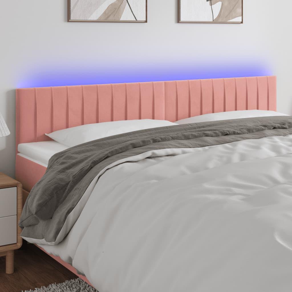 Sengegavl med LED-lys 200x5x78/88 cm velour lyserød billede
