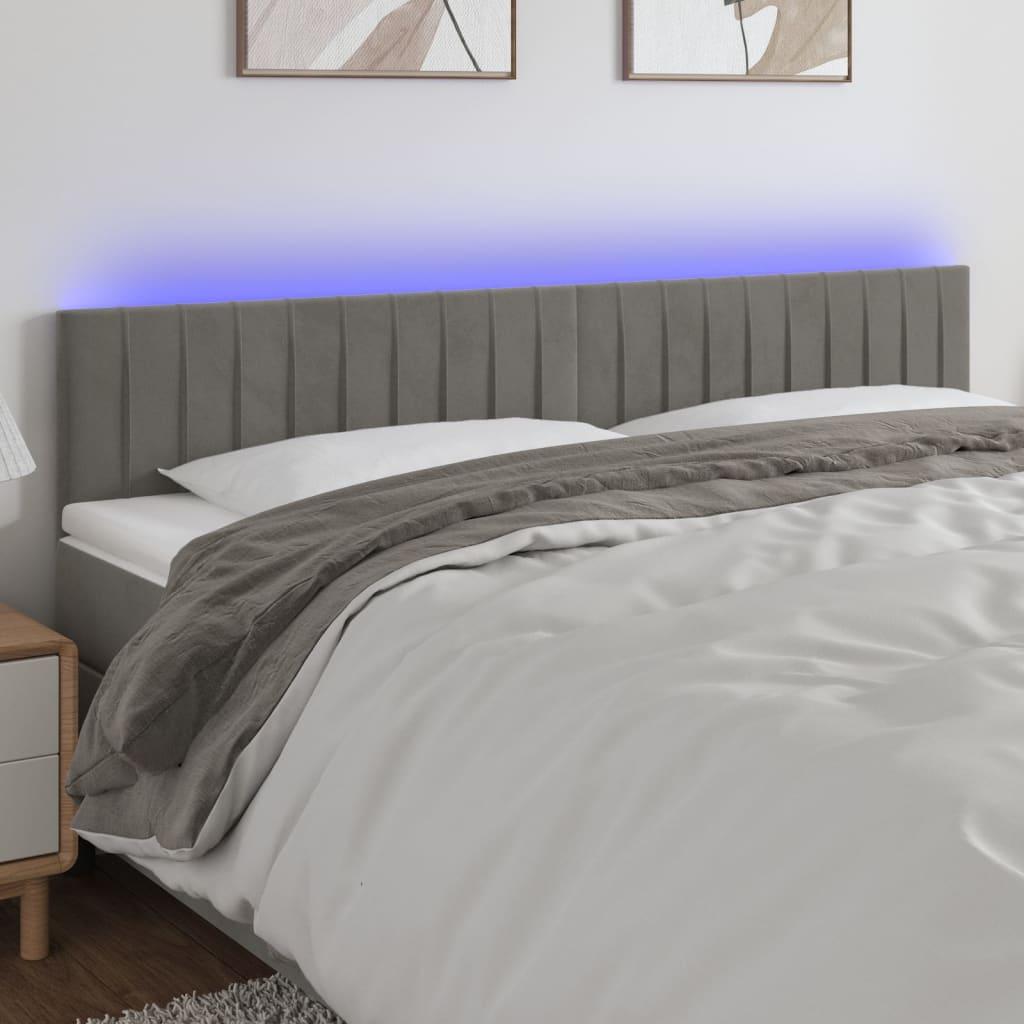 Sengegavl med LED-lys 200x5x78/88 cm fløjl lysegrå billede