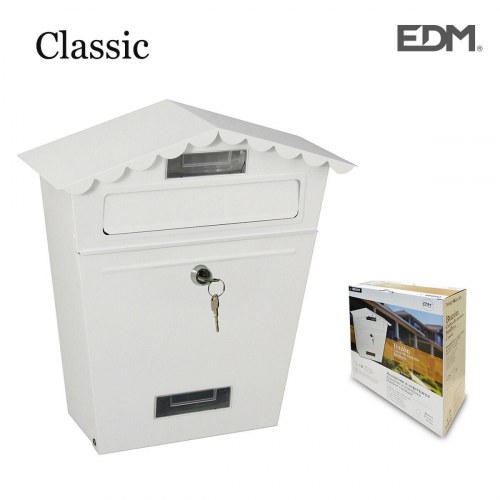 EDM Brevkasse Classic - Hvid stål, 29,5 × 10,5 × 35,5 cm