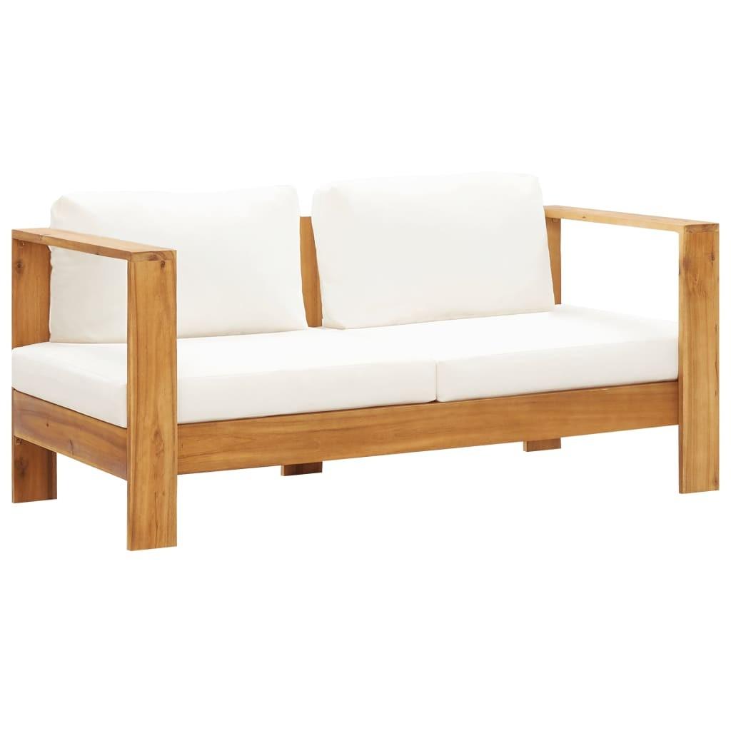 Havesofa med hynde 140 cm massivt akacietræ cremefarvet