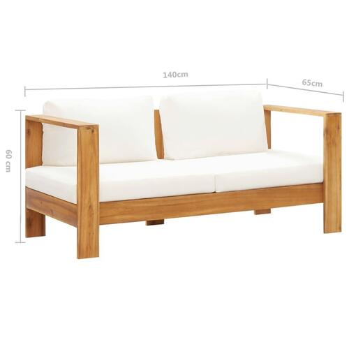 Havesofa med hynde 140 cm massivt akacietræ cremefarvet