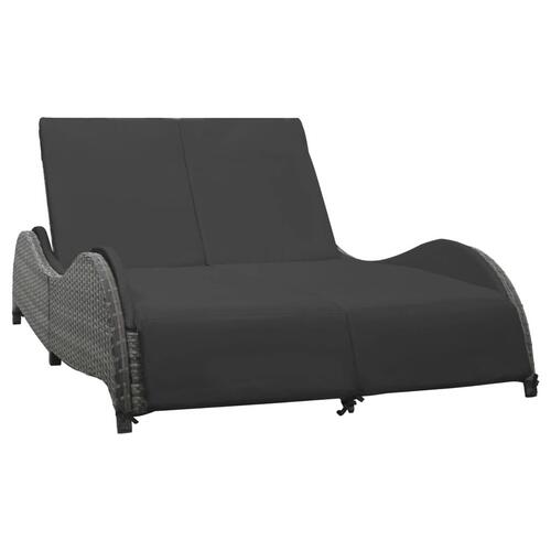 Dobbelt liggestol med hynde polyrattan antracitgrå