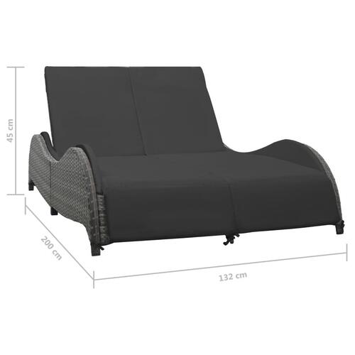 Dobbelt liggestol med hynde polyrattan antracitgrå