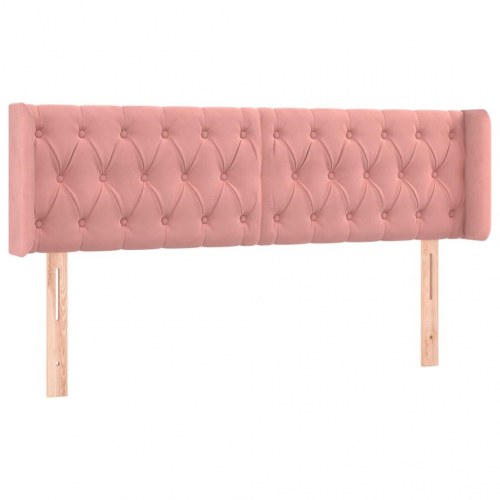 Sengegavl med kanter 147 x 16 x 78/88 cm - lyserød fløjl
