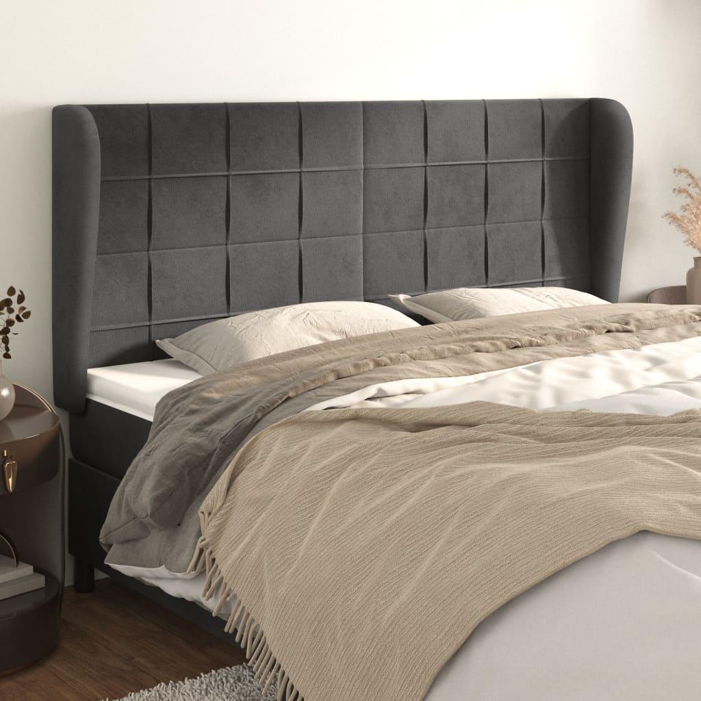 Sengegavl med kanter 203x23x118/128 cm fløjl mørkegrå billede