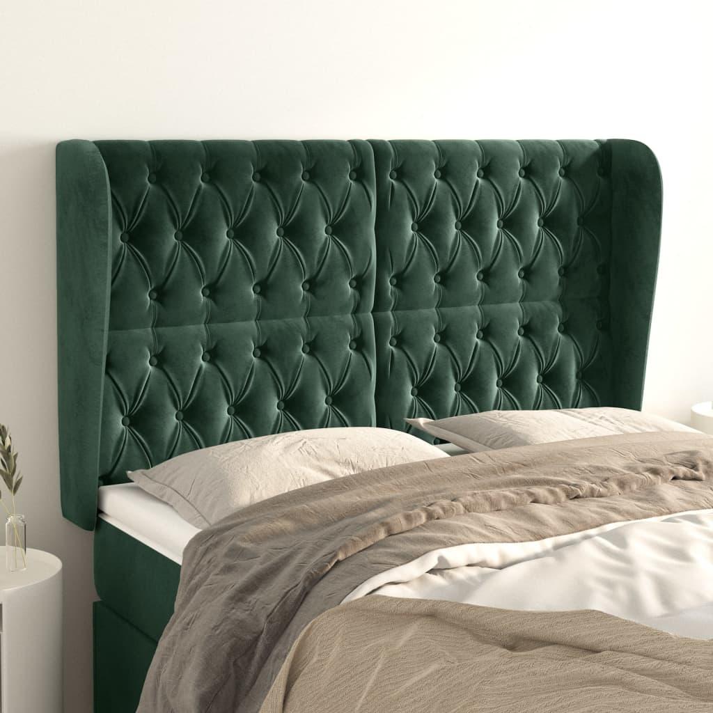 Sengegavl med kanter i fløjl 147 x 23 x 118/128 cm - mørkegrøn