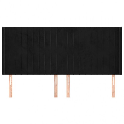 Sengegavl med kanter i fløjl - sort 203 x 16 x 118/128 cm
