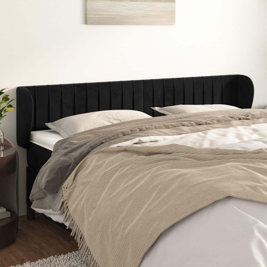 Sengegavl med kanter 203×23×78/88 cm i sort fløjl billede