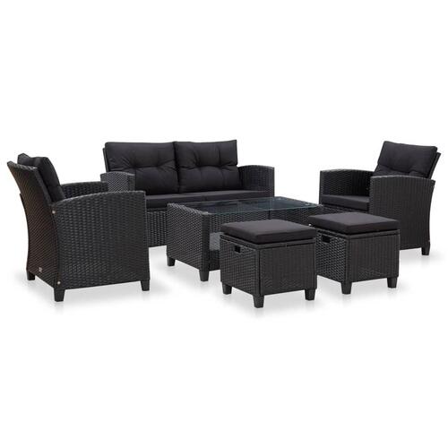 Sofasæt til haven 6 dele med hynder polyrattan sort
