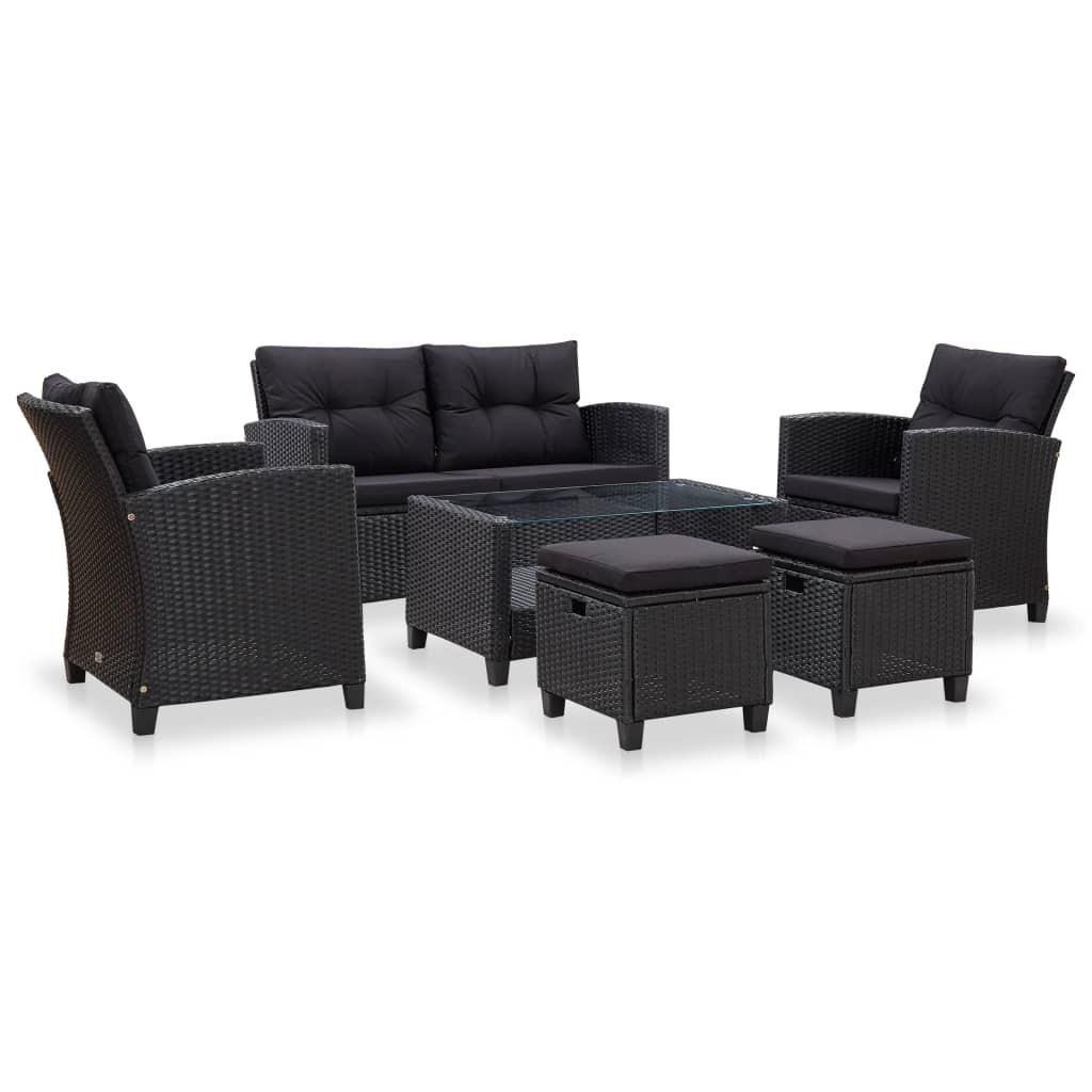 Sofasæt til haven 6 dele med hynder polyrattan sort