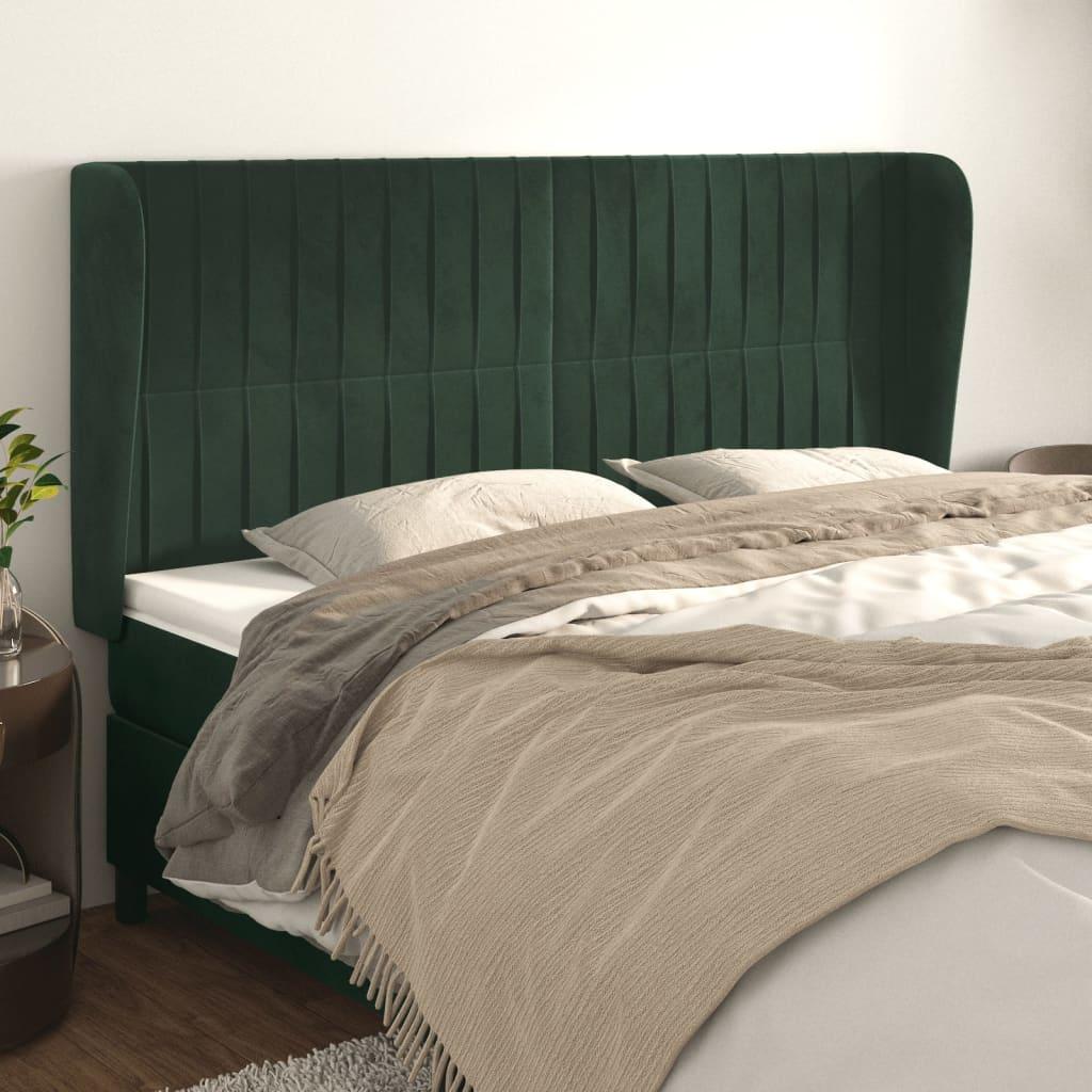 Sengegavl med kanter 203 x 23 x 118/128 cm i fløjl - mørkegrøn