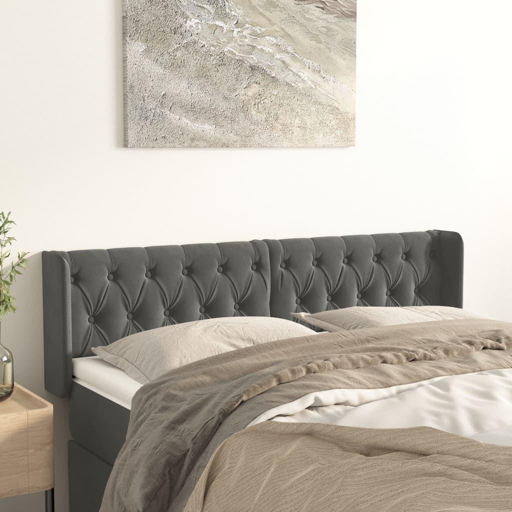 Sengegavl med kanter i fløjl - 147×16×78/88 cm, mørkegrå