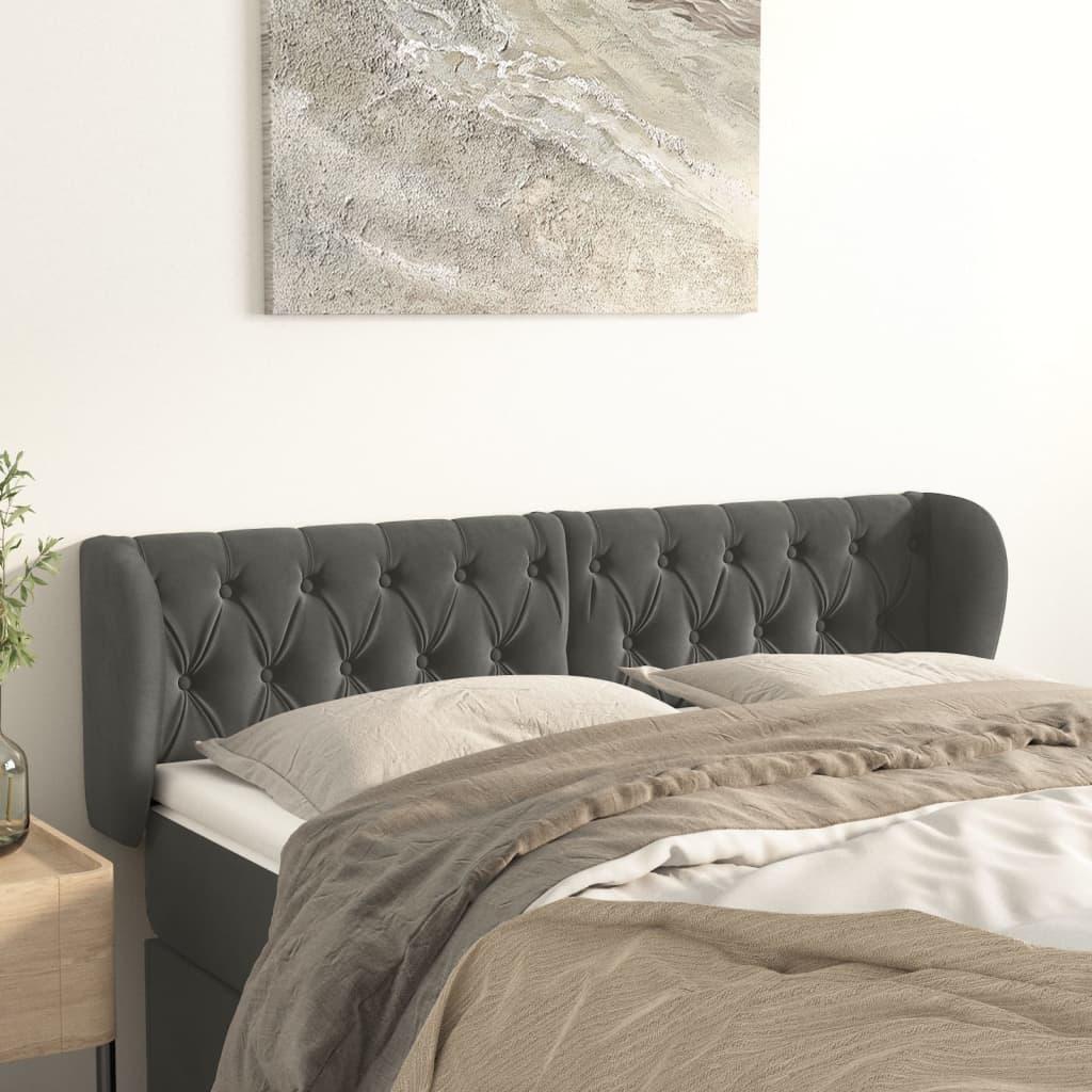 Sengegavl med kanter i fløjl - 147×23×78/88 cm, mørkegrå billede