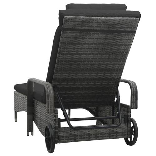 Liggestol med hjul polyrattan antracitgrå