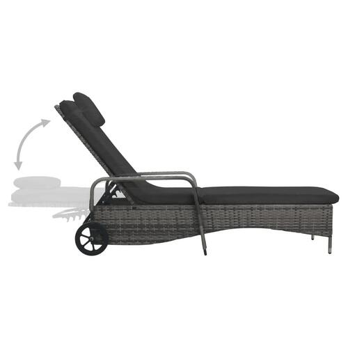 Liggestol med hjul polyrattan antracitgrå