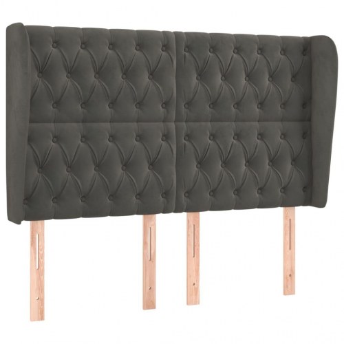 Sengegavl med kanter 147 x 23 x 118/128 cm fløjl - mørkegrå