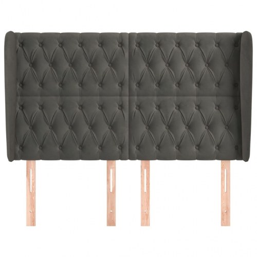 Sengegavl med kanter 147 x 23 x 118/128 cm fløjl - mørkegrå
