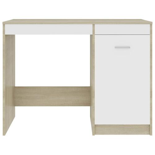 Skrivebord 100x50x76 cm konstrueret træ hvid og sonoma-eg