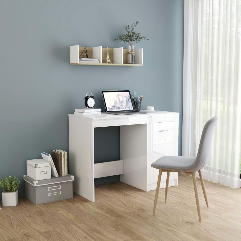 Skrivebord 100x50x76 cm konstrueret træ hvid højglans