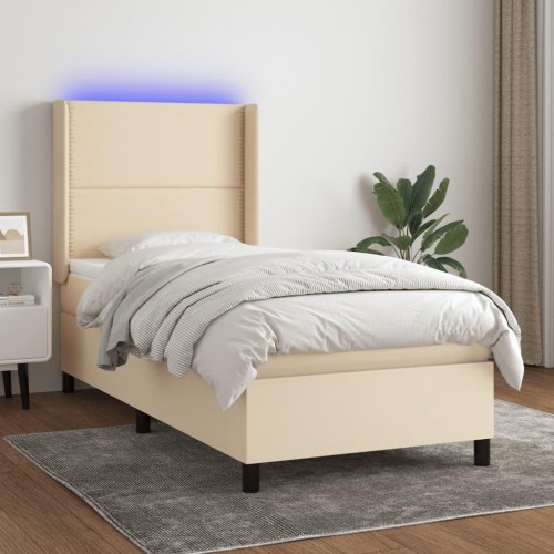 Kontinentalseng med LED-lys 100×200 cm - stof, cremefarvet