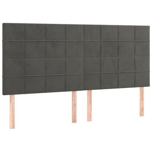 Sengegavl med LED-lys 200x5x118/128 cm fløjl mørkegrå