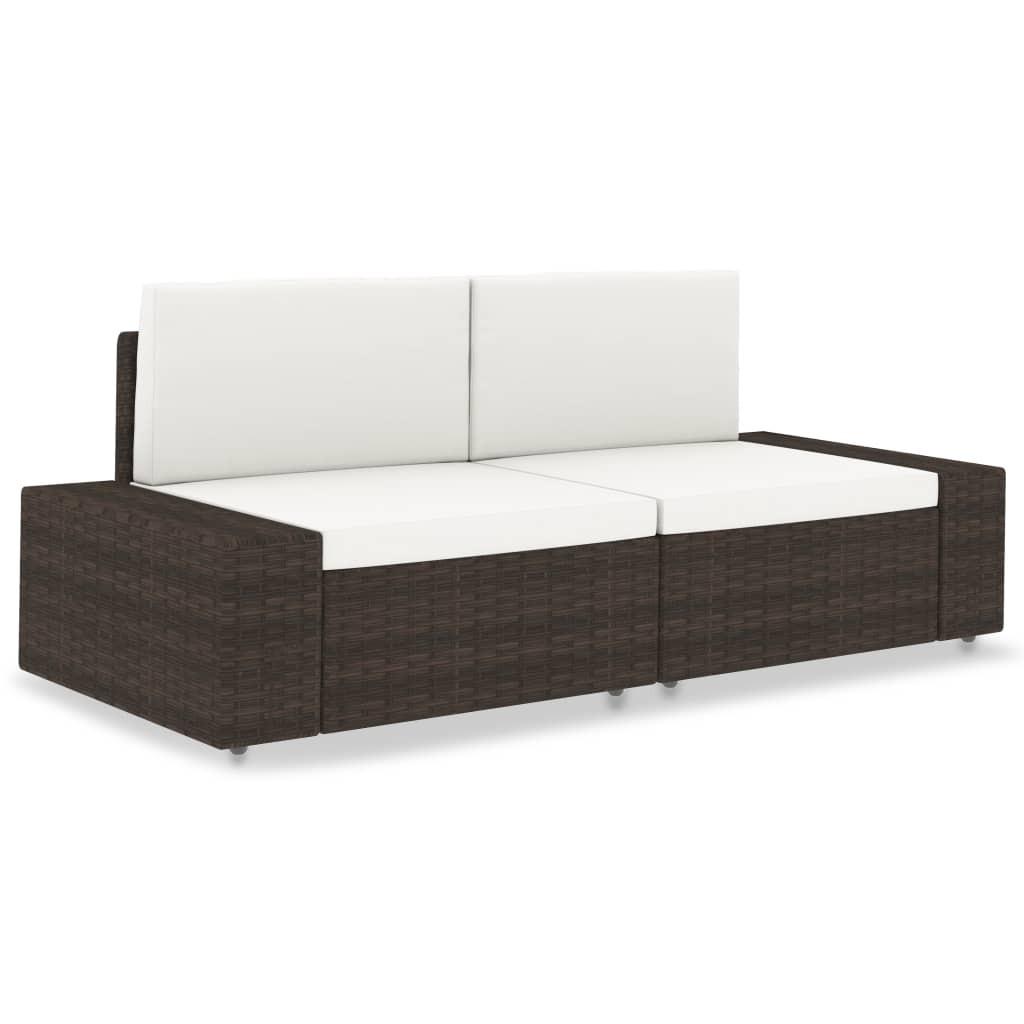 2-personers sofa modulær polyrattan brun