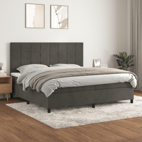 Kontinentalseng med madras 200 x 200 cm - fløjl, mørkegrå