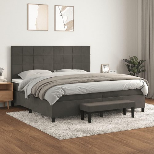 Kontinentalseng med madras 200x200 cm - fløjl, mørkegrå