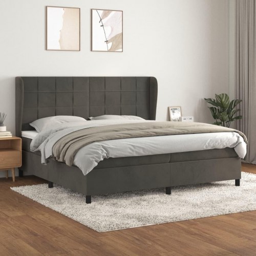 Kontinentalseng med madras 200x200 cm - fløjl, mørkegrå