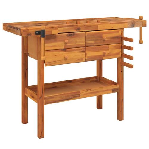 Arbejdsbord skuffer og skruestik 124x52x83 cm massivt akacietræ