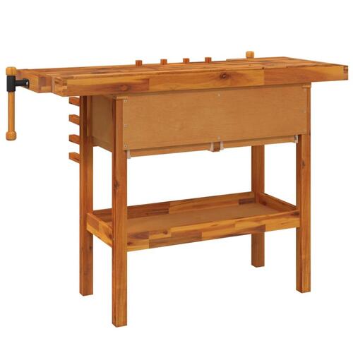 Arbejdsbord skuffer og skruestik 124x52x83 cm massivt akacietræ