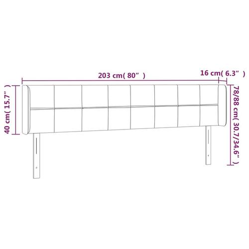 Sengegavl med LED-lys 203x16x78/88 cm fløjl mørkegrå